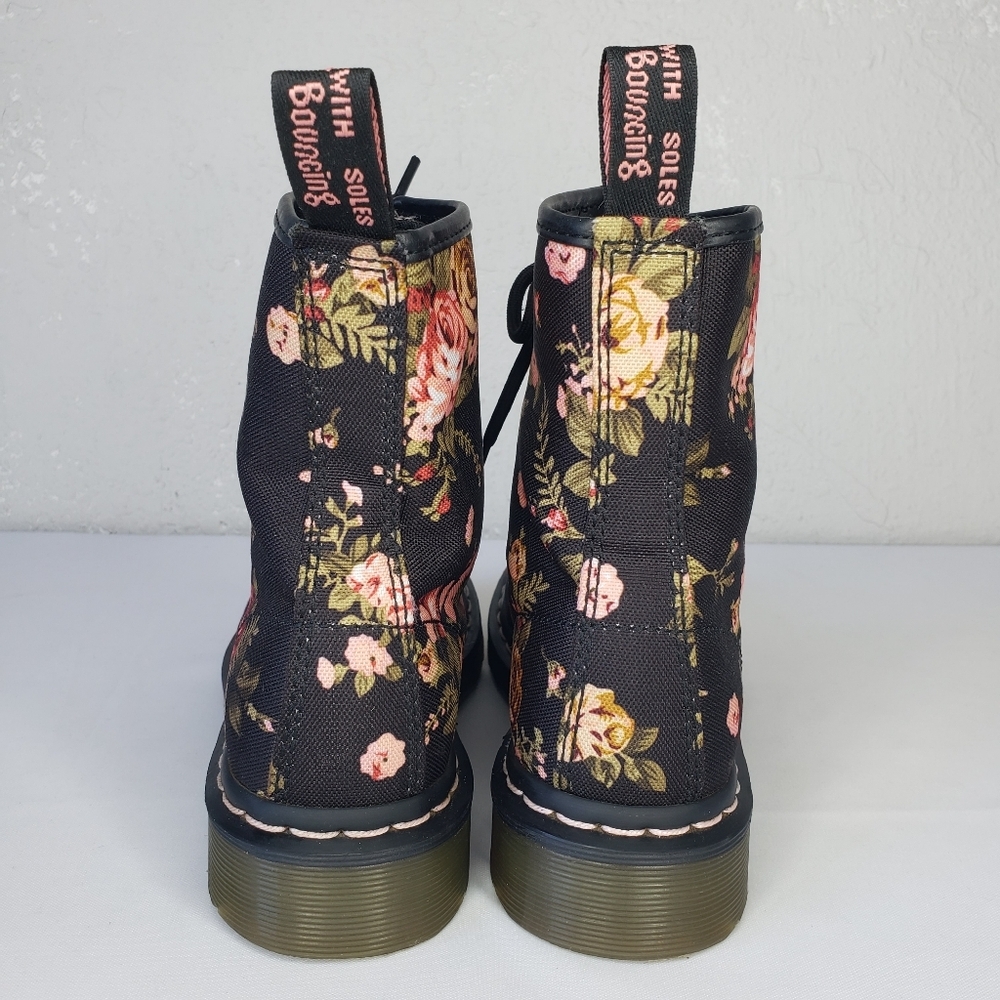 Dr. Martens Black Floral Combat Victorian Rare Boots - Picture 5 of 10